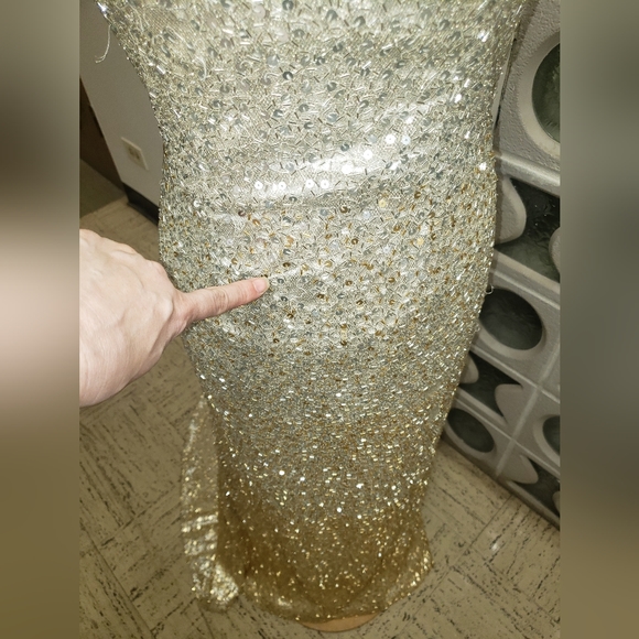 Jovani silver gold ombre liquid beading beaded strapless prom pageant dress 8 cy - Picture 8 of 10